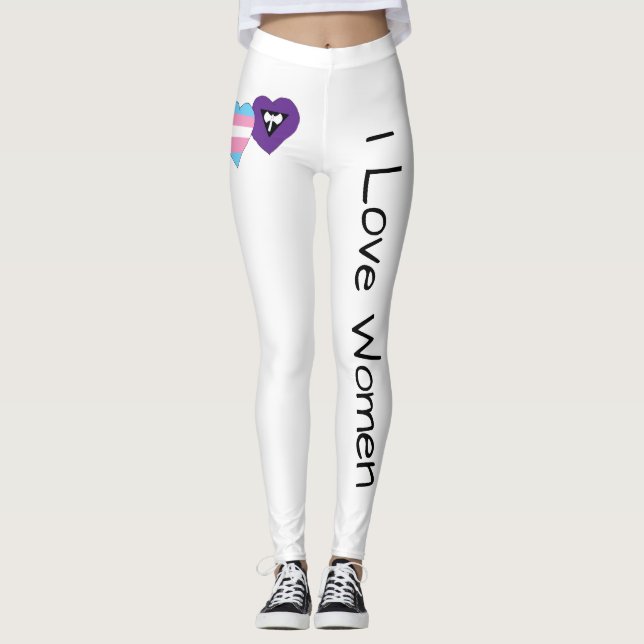 Transgender and lesbian hearts "I Love Women" Leggings (Front)