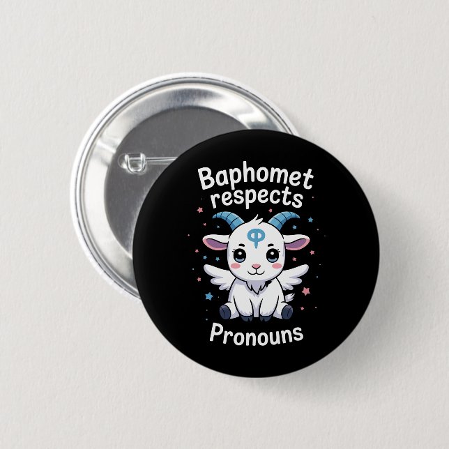 Transgender Baphomet Respects Pronouns Trans Pride Button (Front & Back)