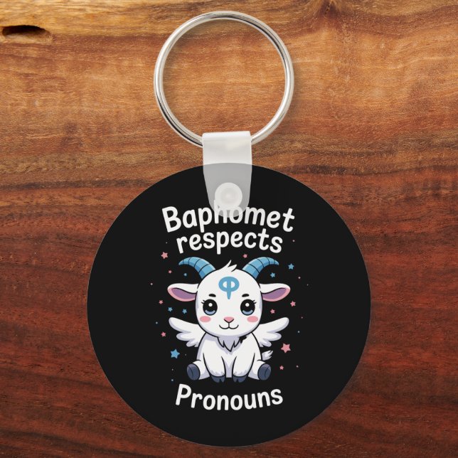 Transgender Baphomet Respects Pronouns Trans Pride Keychain (Front)