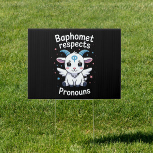Transgender Baphomet Respects Pronouns Trans Pride Sign