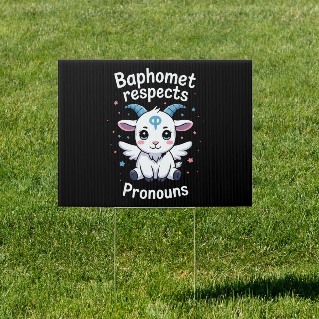 Transgender Baphomet Respects Pronouns Trans Pride Sign (Insitu)