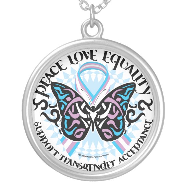 Transgender Butterfly Tribal Silver Plated Necklace (Front)
