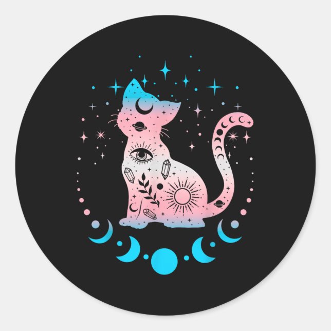 Transgender Cat Astrology Celestial Lgbt Pride Tra Classic Round Sticker (Front)