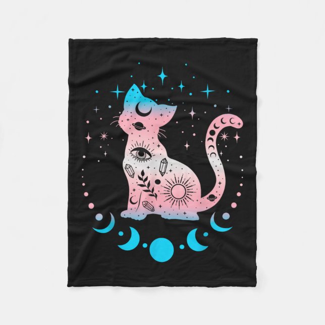 Transgender Cat Astrology Celestial Lgbt Pride Tra Fleece Blanket (Front)