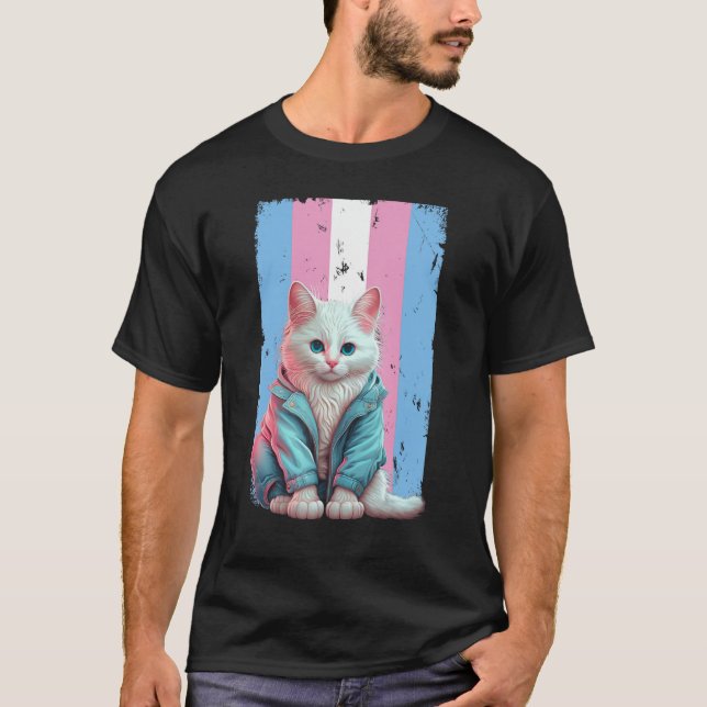 Transgender Cat Trans Flag LGBT Pride Transsexual  T-Shirt (Front)