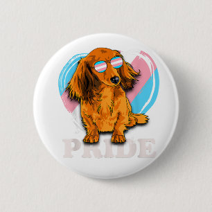 Transgender Dachshund Rainbow Heart Pride LGBT Dog Button