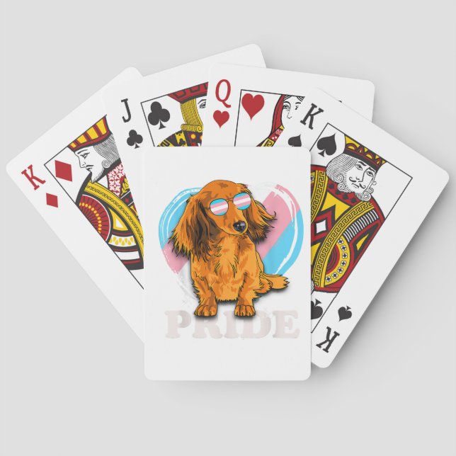 Transgender Dachshund Rainbow Heart Pride LGBT Dog Poker Cards (Back)