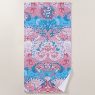 Transgender Dragon Damask - Trans Pride Flag Color Beach Towel