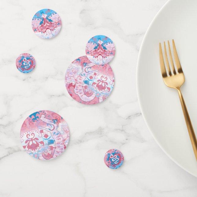 Transgender Dragon Damask - Trans Pride Flag Color Confetti (Group)