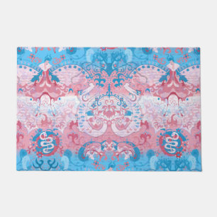 Transgender Dragon Damask - Trans Pride Flag Color Doormat
