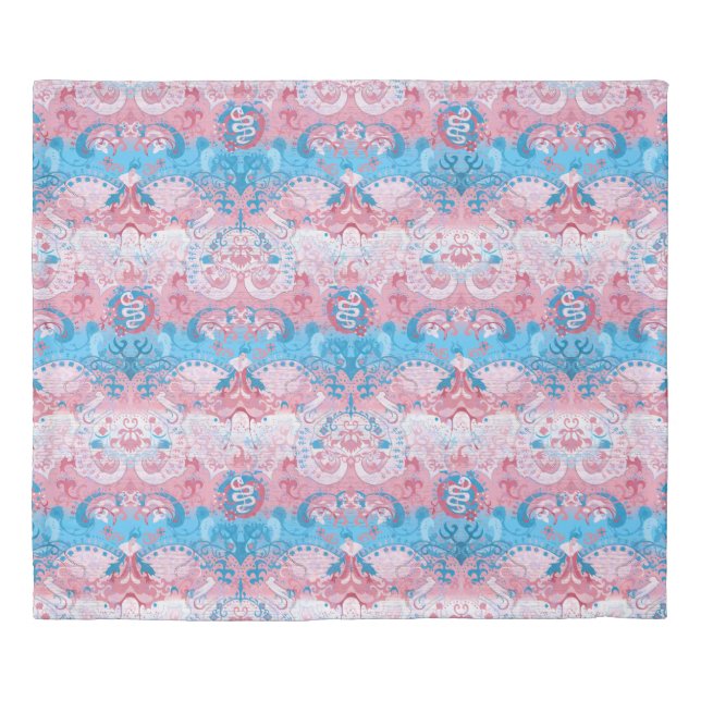 Transgender Dragon Damask - Trans Pride Flag Color Duvet Cover (Front)