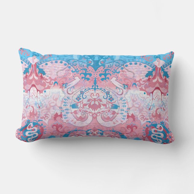 Transgender Dragon Damask - Trans Pride Flag Color Lumbar Pillow (Front)