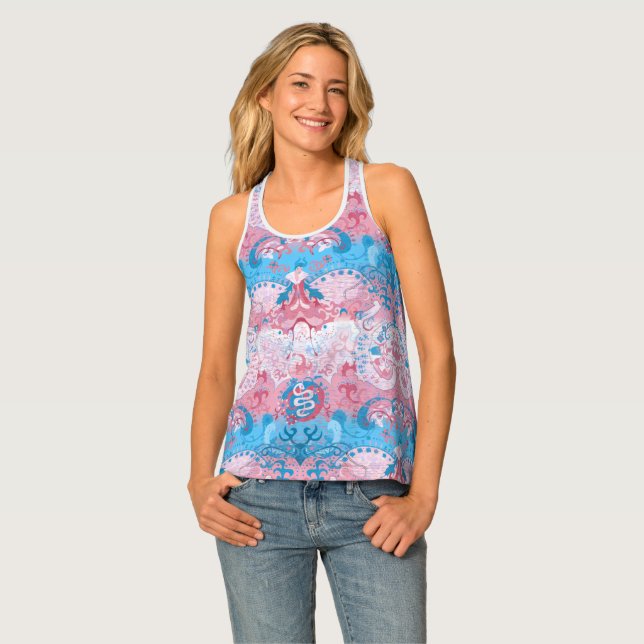 Transgender Dragon Damask - Trans Pride Flag Color Tank Top (Front Full)