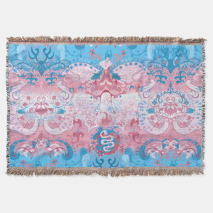 Transgender Dragon Damask - Trans Pride Flag Color Throw Blanket