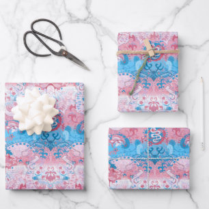 Transgender Dragon Damask - Trans Pride Flag Color Wrapping Paper Sheets