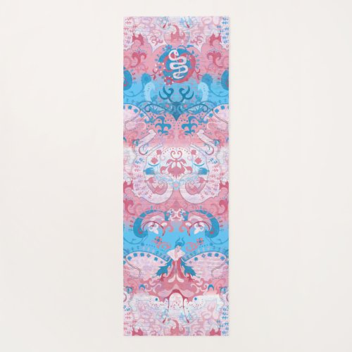 Transgender Dragon Damask _ Trans Pride Flag Color Yoga Mat