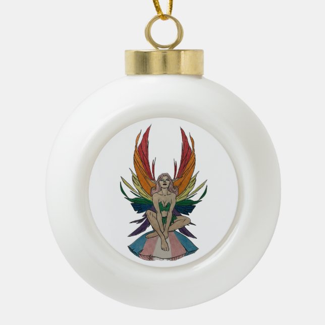 Transgender Faerie Ceramic Ball Christmas Ornament (Front)