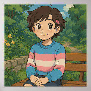 Transgender Flag Anime Person LGBTQIA+ Poster