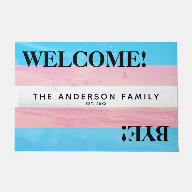 Transgender Flag Beach Personalized Welcome Doormat (Front)
