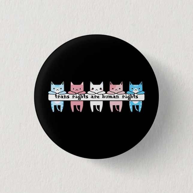 Transgender Flag Cat Trans Rights Are Human Rights Button (Front)