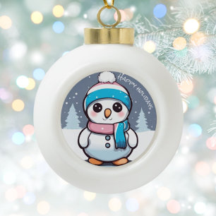 Transgender flag colored snowman christmas tree ceramic ball christmas ornament