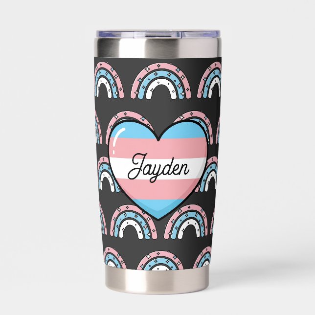 Transgender Flag Heart & Pride Poem Personalized Insulated Tumbler (Front)