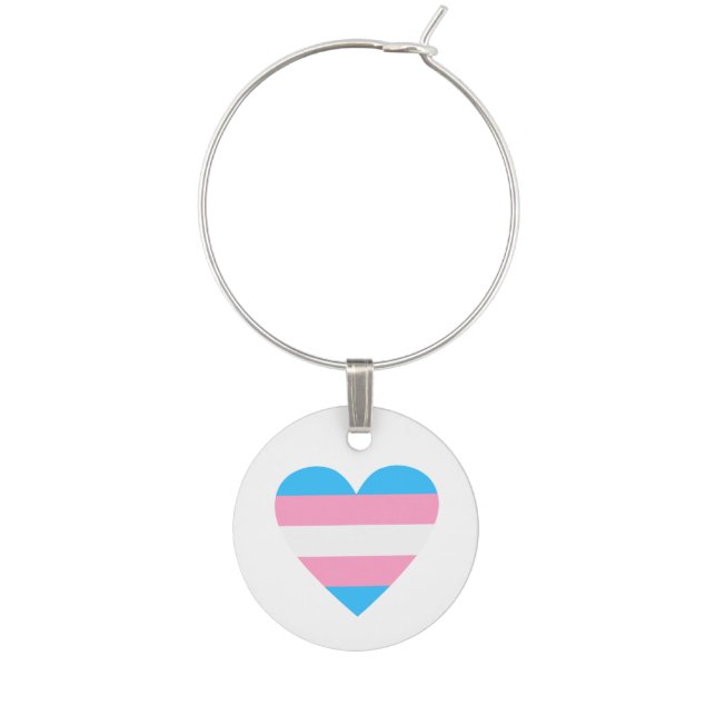 Transgender Flag Heart Wine Charm (Front)