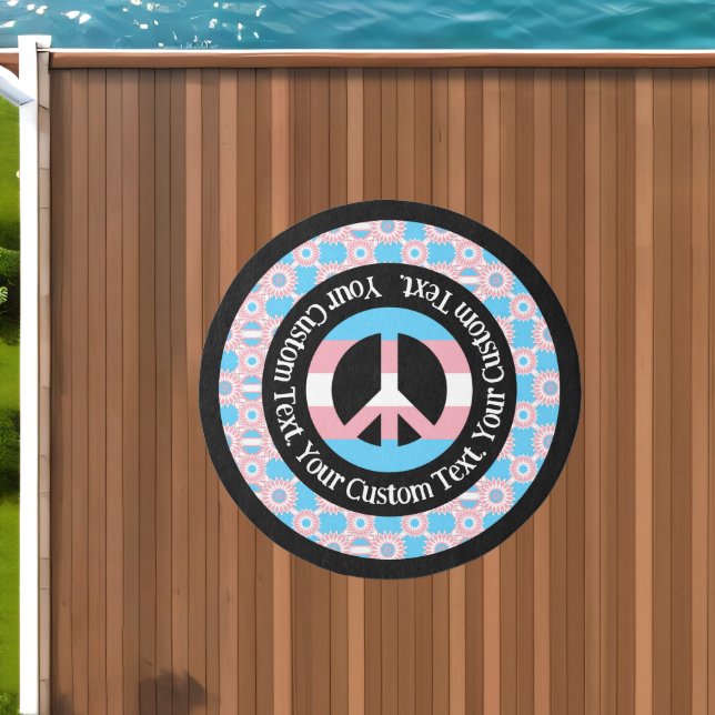 Transgender flag /peace sign/ with custom text outdoor rug (Insitu (Outdoor 1))