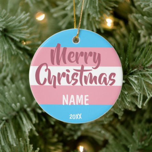Transgender Flag Personalized Christmas Ceramic Or Ceramic Ornament