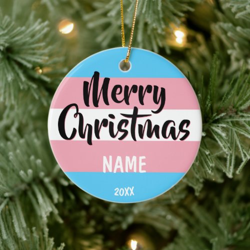 Transgender Flag Personalized Christmas Ceramic Ornament