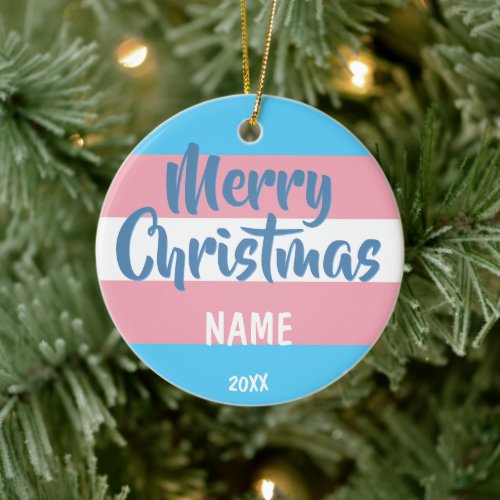 Transgender Flag Personalized Christmas Ceramic Ornament