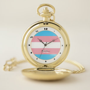 Transgender Flag & Pride community / monogrammed Pocket Watch