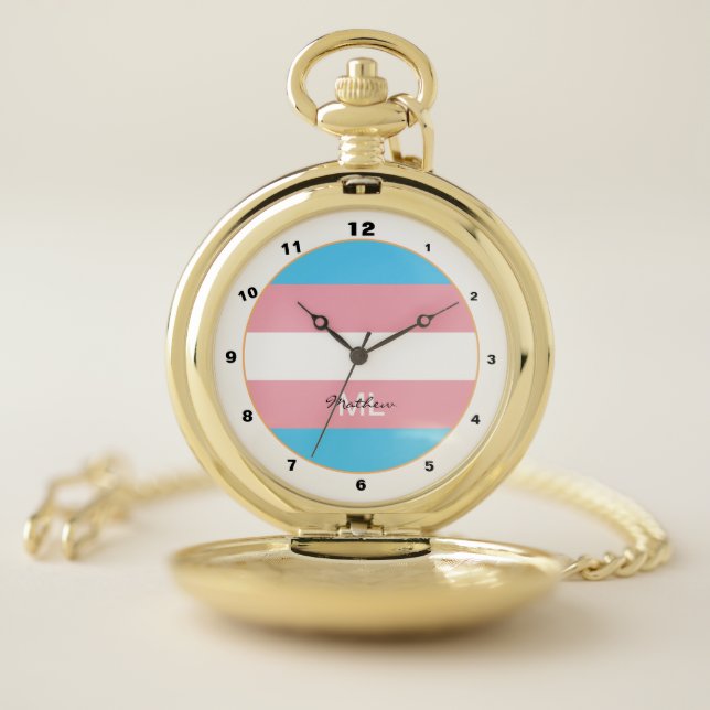 Transgender Flag & Pride community / monogrammed  Pocket Watch (Inside)