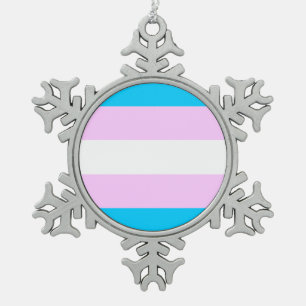 Transgender flag snowflake pewter christmas ornament