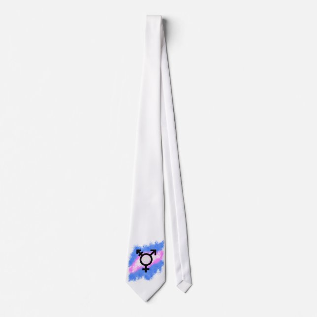 Transgender flag splash paint neck tie (Front)