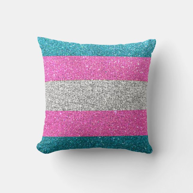 Transgender Gay Pride Glitter Stripes LGBTQ Queer Throw Pillow (Front)
