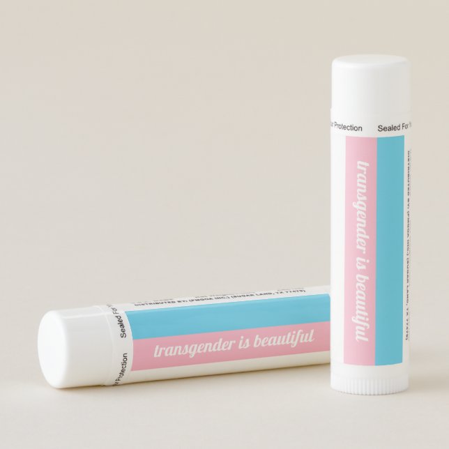 Transgender is Beautiful Rainbow Blue Pink White Lip Balm (Rotated Right)