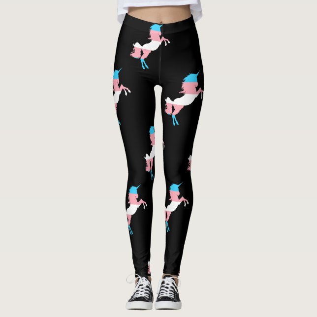 Transgender LGBT Unicorn Flag Stripes Pride Leggings (Front)