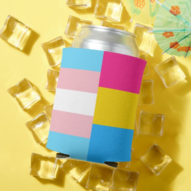 Transgender Pansexual Dual Pride Flag Can Cooler (In Situ Summer)