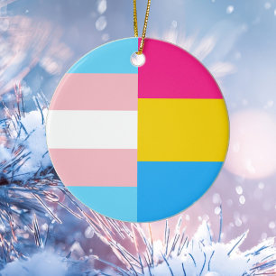Transgender Pansexual Dual Pride Flag Christmas Ceramic Ornament