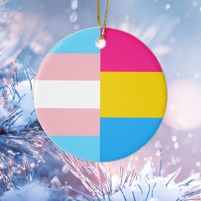 Transgender Pansexual Dual Pride Flag Christmas Ceramic Ornament (Creator Uploaded)