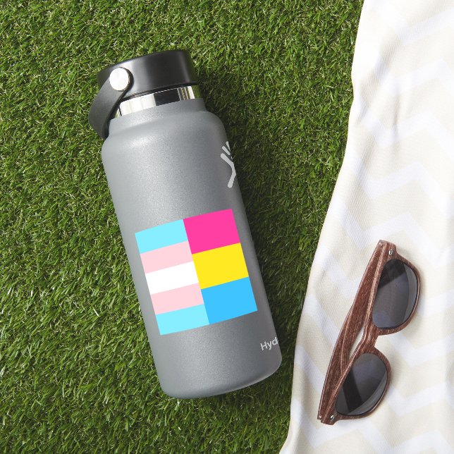 Transgender Pansexual Dual Pride Flag Laptop Sticker (HydroFlask Insitu)