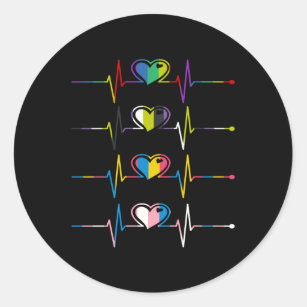 Transgender Pansexual Non Binary Flag Heartbeat Classic Round Sticker