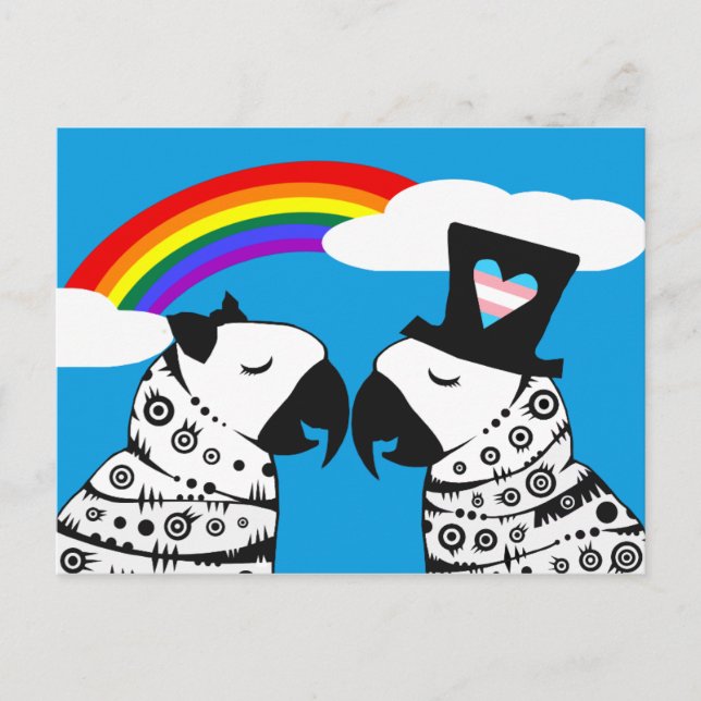 Transgender Parrot Boy with Girlfriend Postcard (Front)