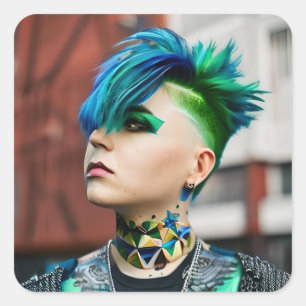 Transgender Person with Blue and Green Mohawk Square Sticker