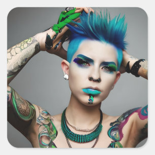 Transgender Person with Blue Mohawk Square Sticker