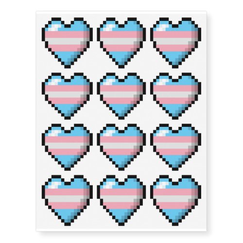Transgender Pixel Heart Temporary Tattoos