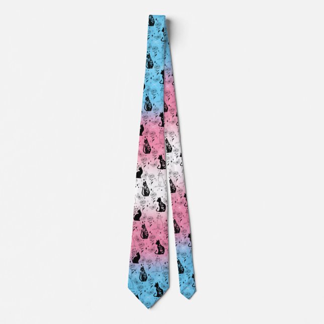 Transgender Pride Black Cat - Mystical Witchy Neck Tie (Front)