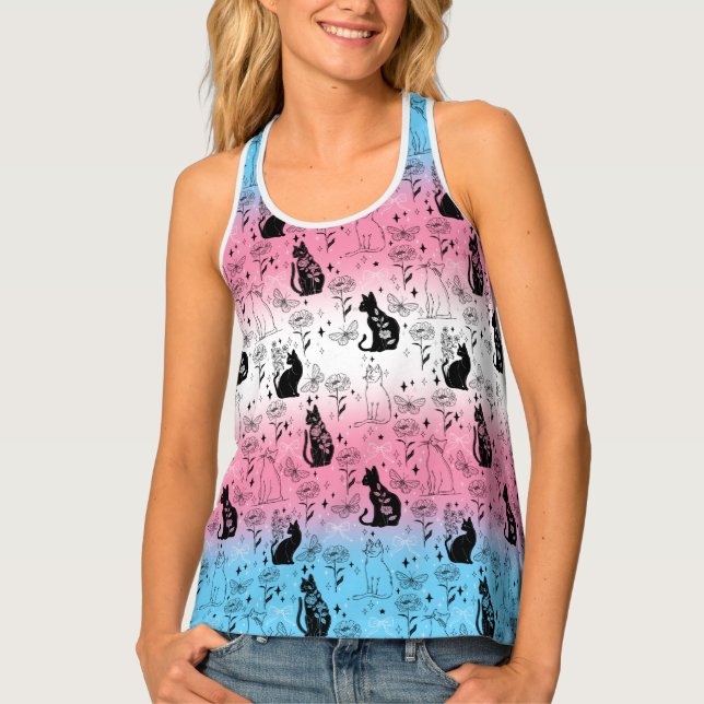 Transgender Pride Black Cat - Mystical Witchy Tank Top (Front)