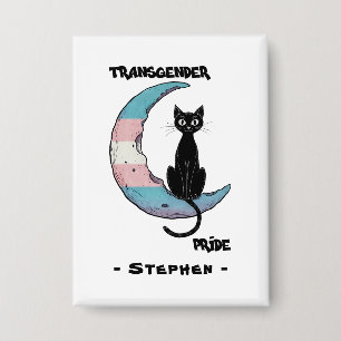 Transgender Pride – Black Cat on Trans Flag Moon Button